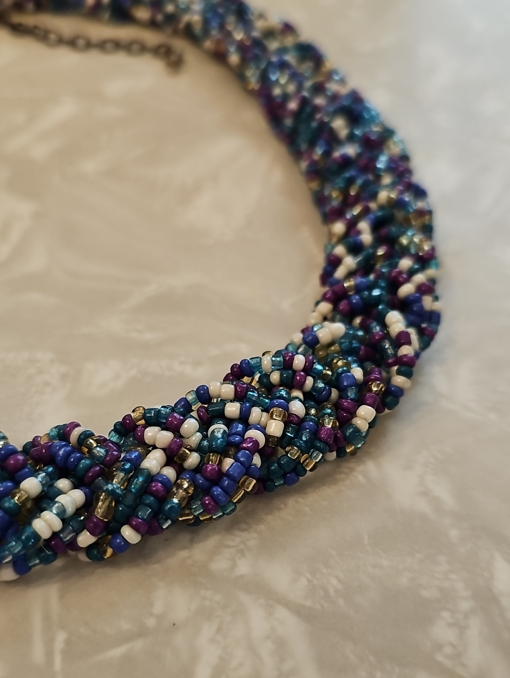 Handmade Blue Beaded Braided Necklace - Women's Accessory